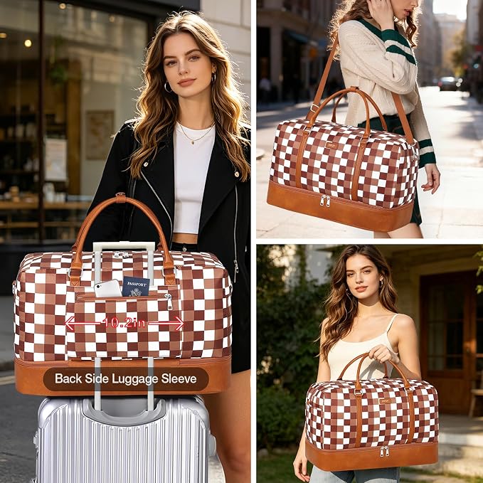 Weekender Bags for Women, 21" Travel Duffle Bag with Shoe Compartment | 3PCS Carry On Overnight Large Duffel Bag with Crossbody Bag and Toiletry Bag for Weekend Travel Gym Hospital Business Trip - Image 3