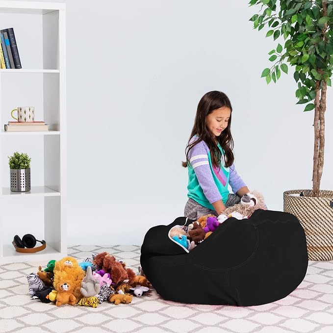 Posh Stuffable Kids Stuffed Animal Storage Bean Bag Chair Cover - Childrens Toy Organizer, Large 38" - Solid Black - Image 6