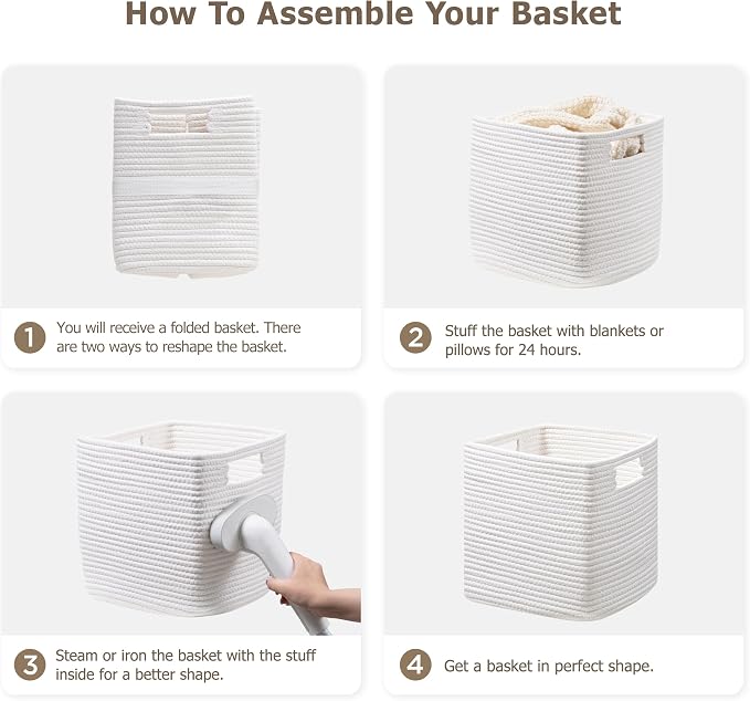 UBBCARE Set of 4 Cotton Rope Basket 13 X 13 X 13 Inches, Woven Storage Baskets for Shelves, Organizing with Handles, Cube Storage Bins for Storage Books, Magazines, White - Image 8