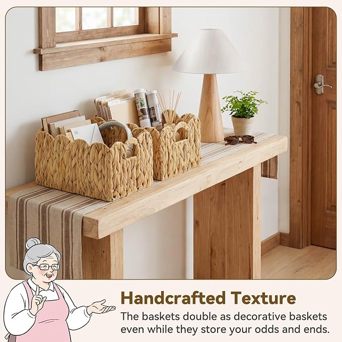 GRANNY SAYS Storage Baskets for Shelves, Wicker Basket with Scalloped Edge | Scalloped Water Hyacinth Basket, Storage Wicker Basket for Pantry, Water Hyacinth Baskets with Scalloped Edge, Woven Baskets - Image 3
