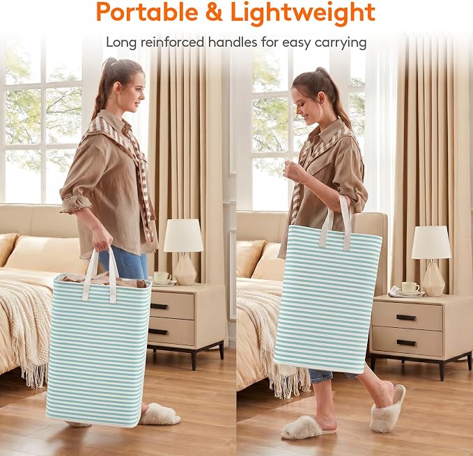 Lifewit 2 Pack Laundry Basket 80L Each, Collapsible Clothes Hamper with Reinforced Handles, Freestanding Waterproof Design for Bedroom and Laundry Room, Sage Green 160L Total - Image 4