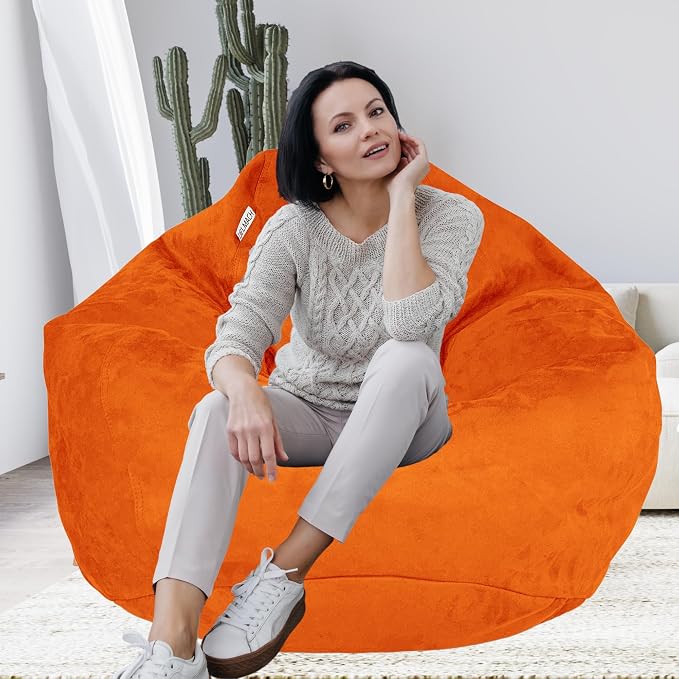 Bean Bag Stuffed Animal Storage Chair Cover (No Filler) for Kids and Adults. Extra Large Bird's Nest Beanbag Soft Premium (Orange, 3.5 ft (Cover Only)) - Image 4