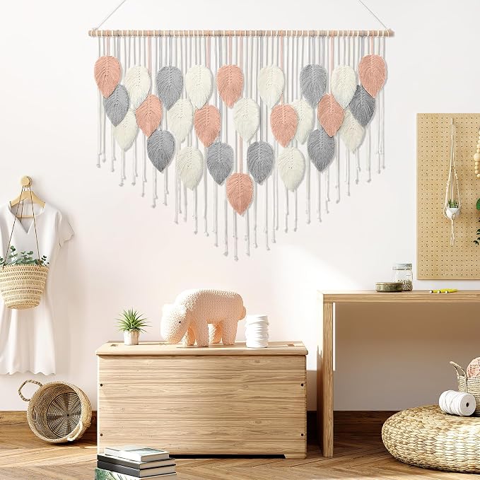 Alynsehom Large Macrame Wall Hanging, Boho Woven Tapestry, Chic Modern Bohemian Handmade Leaf Feather Wall Art Home Decor for Apartment Dorm Living Room Bedroom Nursery Backdrop (51.5" W X 33.5" L) - Image 6