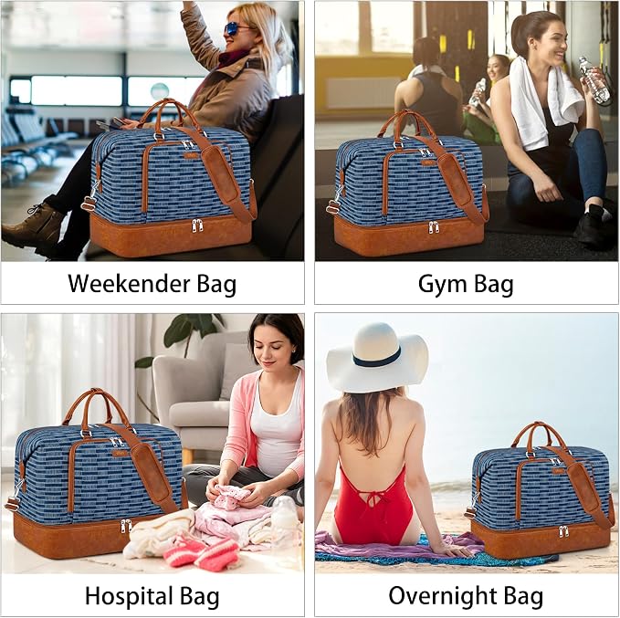 TIBES Travel Weekender Bag for Women, Overnight Bag with Shoe Compartment | 3PCS Large Travel Duffel Bag for Gym, Travel, Hospital, Business Trip, Carry On Tote, Wet & Dry Separation, Water Resistant - Image 2