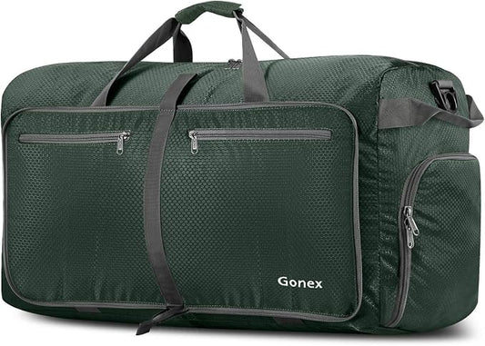 Gonex 80L Foldable Travel Duffle Bag with Shoe Compartment, Lightweight | 210D Nylon, Water-Repellent, Folds Compact, Multiple Pockets, Luggage Sleeve, Weekend Trips & Camping, Dark Green by Gonex
