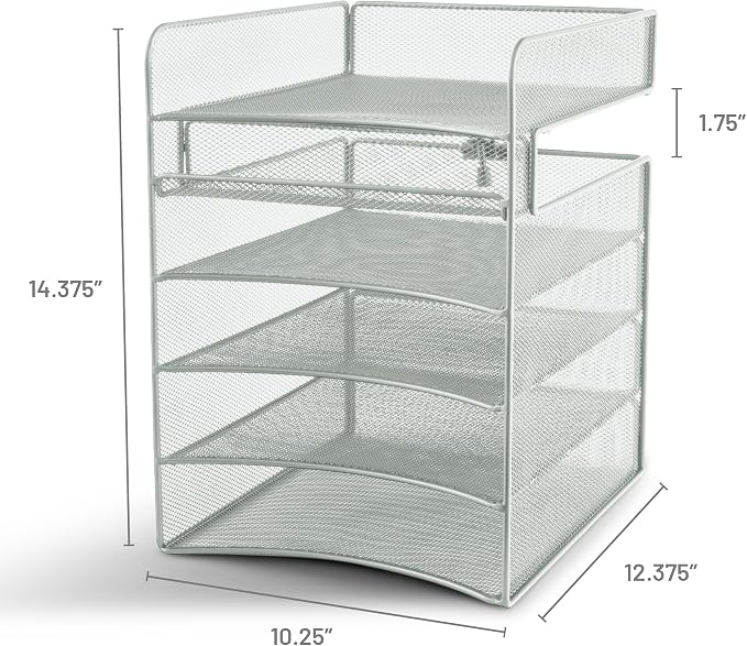 Safco Onyx Hanging Desktop Organizer with 5 Horizontal Trays, Under-Desk Storage. Fits Tables 1.75" Thick and Under, Silver - Image 3