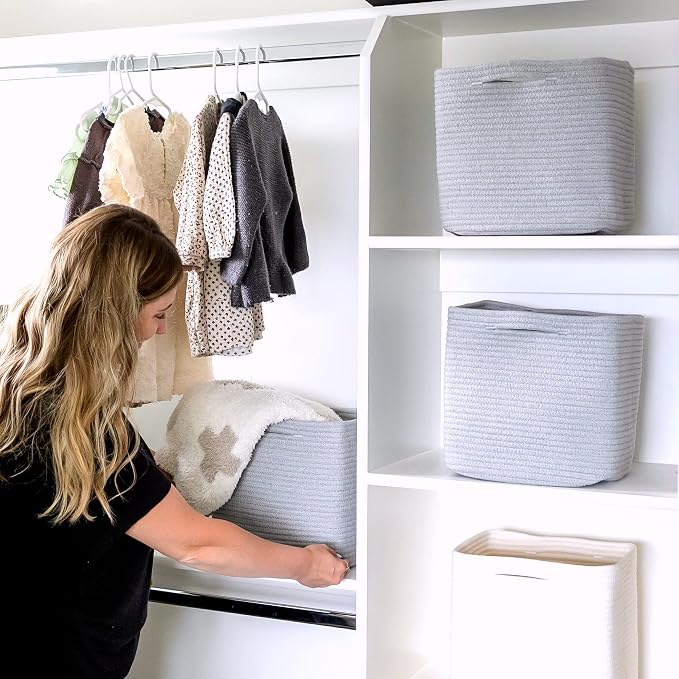 NaturalCozy Storage Cubes 11 Inch Cotton Rope Woven Baskets for Organizing, 3-Pack | Cube Storage Bin | Square Storage Baskets for Shelves Organizer, Classroom, Kids Toy Bins, Closet, Baby Nursery - Image 7