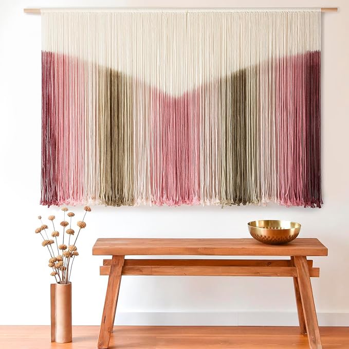 Macrame Wall Hanging Large Scale Tie Dye Yarn Wall Art Home Decor 57"W*35"L | For Bedroom Living Room Wall Art, Modern Home Design, Rustic Decor, Decorative Accent, Feature Wall Decoration by IOWER