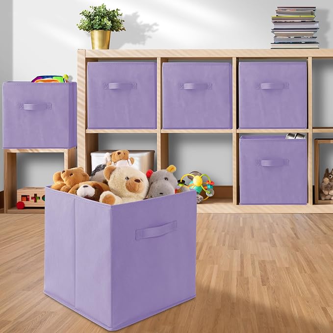 Casafield Set of 12 Collapsible Fabric Cube Storage Bins, Lavender - 13" Foldable Cloth Baskets for Shelves, Cubby Organizers & More - Image 5