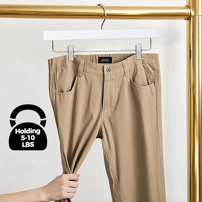 Quality Hangers Wooden Pants Hangers - 20-Pack Swivel Hook Cloth Hanger Set - Lotus Wood Skirt, Pant, Shorts and Slack Hangers with Adjustable Clip – White Clothing Hanger (White, 20) - Image 5