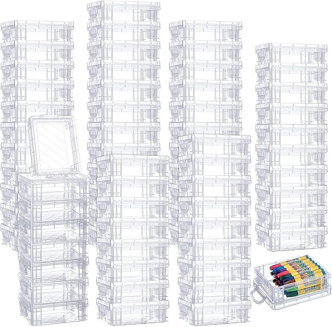Suzile 70 Pcs Plastic Crayon Box with Lid Clear Crayon Organizer Stackable Storage Containers Bulk Pastel Holder Case for Office School Classroom Supplies Pen Pencil Art Crafts by Suzile