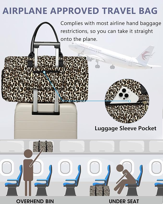 Women Weekender Travel Duffle Bag: Travel Duffel Overnight Bags with Shoe Compartment Large Carry on Tote with Toiletry Bag Weekend Traveling Yoga Gym Hospital Bag for Women with Wet Pocket Cheetah - Image 7