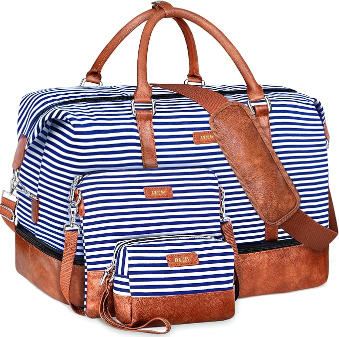 Weekender Bags for Women, 21" Travel Duffle Bag with Shoe Compartment | 3PCS Carry On Overnight Large Duffel Bag with Crossbody Bag and Toiletry Bag for Weekend Travel Gym Hospital Business Trip by IBFUN