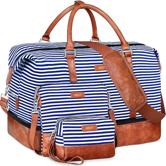 Weekender Bags for Women, 21" Travel Duffle Bag with Shoe Compartment | 3PCS Carry On Overnight Large Duffel Bag with Crossbody Bag and Toiletry Bag for Weekend Travel Gym Hospital Business Trip by IBFUN