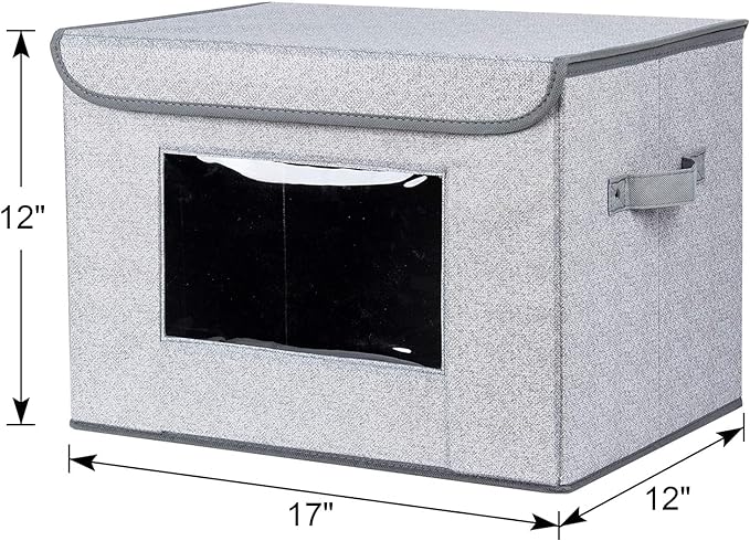 Univivi Fabric Closet Storage Bins with Lids for Shelves 4 Pack, Gray | 17 x 12 x 12 In Clothes Storage Bins with Handles & Window, Foldable Closet Organizers and Storage for Home, Office, Bedroom - Image 3