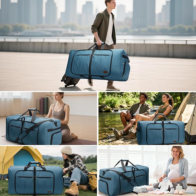80L EXTRA LARGE Duffle Bag for Travel, 26" Foldable Travel Duffel Bag with Shoe Compartment for Men Women, Waterproof & Tear Resistant (Light Blue, EXTRA LARGE, 80L) - Image 7
