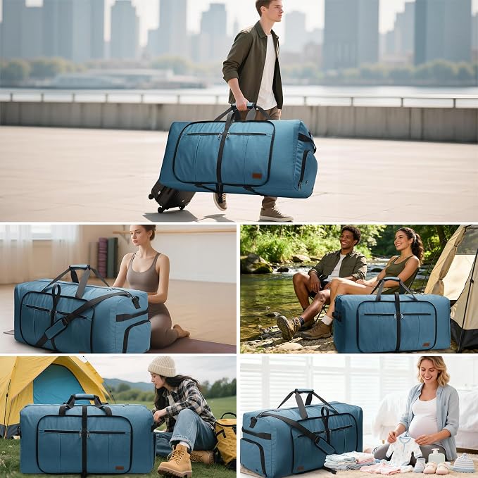 120L Foldable Waterproof Travel Duffel Bag for Men and Women with Shoe Compartment (Light Blue, EXTRA LARGE, 120L) - Image 7