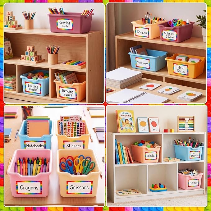 Funrous 48 Pack Plastic Cubby Bins for Classroom, Stackable Storage Bins with Rainbow Labels and Handles Cubby Organizer Containers for Teacher Supplies Home Office Daycare and Playroom (Orange) - Image 5