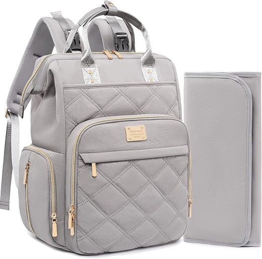 Diaper Bag Backpack Travel Diaper Backpack, Large Baby Diaper Bag with Changing Pad Baby Bag for Boys Girls, Insulated Pockets, Waterproof Baby Backpack for Mom & Maternity (Gray) by Weitars