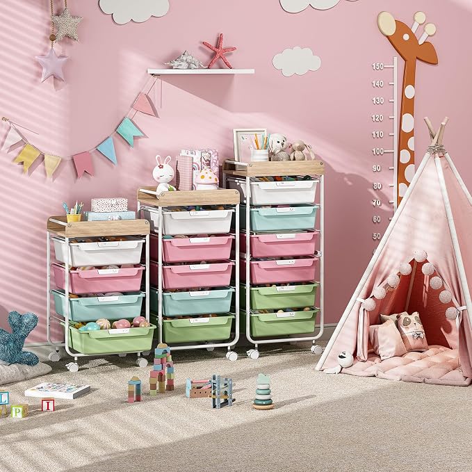 SYKIARIOL Rolling Cart with 6 Drawers,Craft Organizer and Storage,Colorful | Utility Storage Cart with Drawers,Art Cart,Makeup Organizer With Wooden Tabletop - Image 8