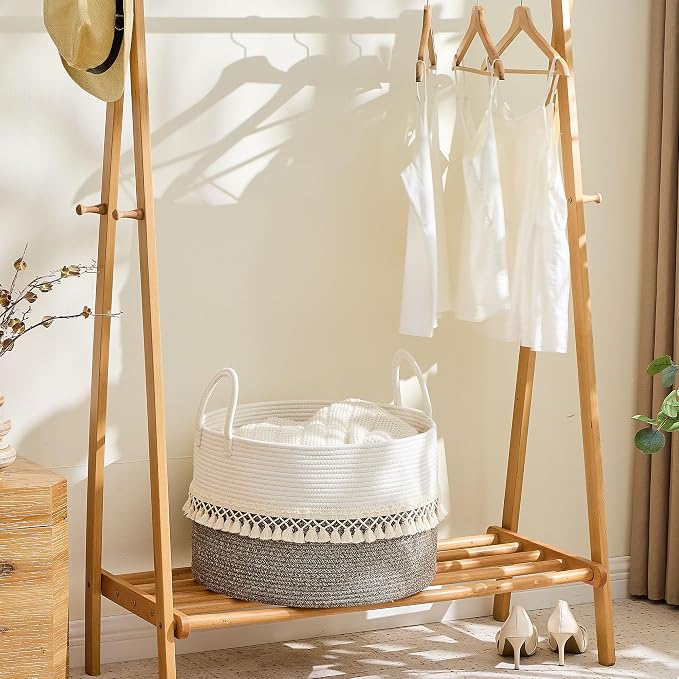 KAKAMAY Large Blanket Basket with Handles, Storage Basket for Living Room | Extra Large Capacity | Natural Cotton Rope | Blanket Storage | Woven Storage Basket | Stuffed Animal Storage | Laundry Basket - Image 3