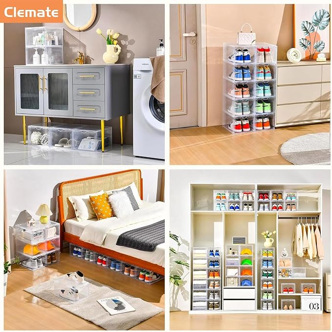 Clemate Upgraded X-Large Shoe Storage Box,8 Pack,Shoe Box Clear Plastic Stackable,Drop Front Shoe Box with Clear Door,Shoe Organizer and Shoe Containers For Sneaker Display,Fit up to US Size12 - Image 2