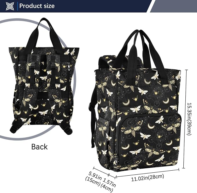 Mnsruu Diaper Bag Goth Death Moth Butterfly Large Changing Backpack Multifunction Travel Tote Mommy Bag Baby Diaper Backpack for Mom Dad - Image 7