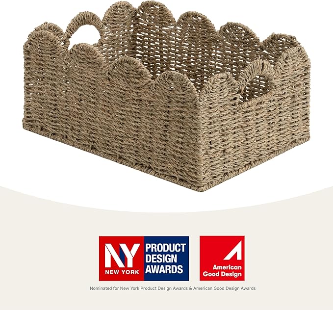 StorageWorks Wicker Baskets, Scalloped Baskets for Organizing, Seagrass | Scalloped Wicker Basket for Living Room, Decorative Scalloped Baskets for Storage, Wicker Baskets for Organizing and Decor - Image 2