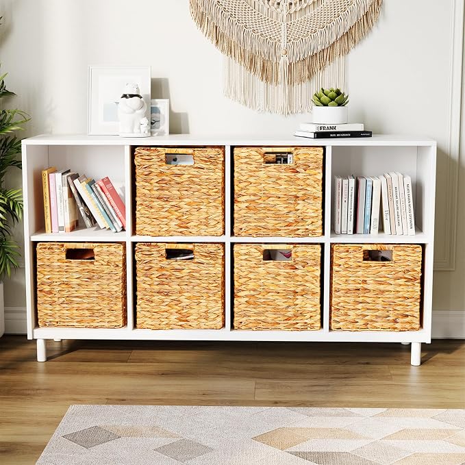 SpaceAid 6 Pack Wicker Basket, Storage Baskets for Organizing, Woven Rattan Basket with Handles for Shelves, Water Hyacinth Large Cube Organizer Storage Bin, 12x12x12 inch, Natural - Image 4
