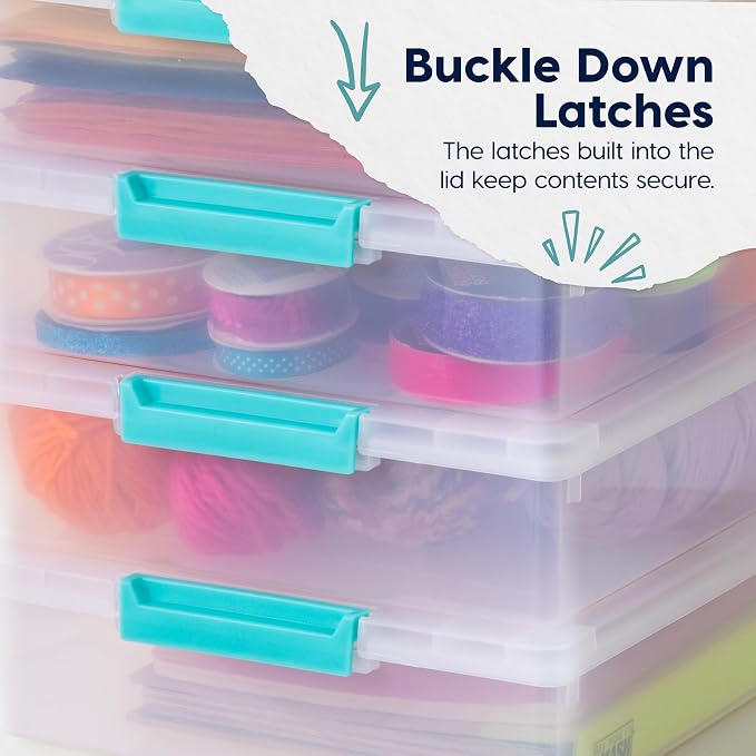 IRIS USA Storage Bins with Lids |Made in USA| 6 Qt - (3-Pack) - Clear | Sensory Craft Organizers, Plastic Clip Box Totes, Flat Containers for Organizing Paper, Office, Art & Study Supplies - Image 8