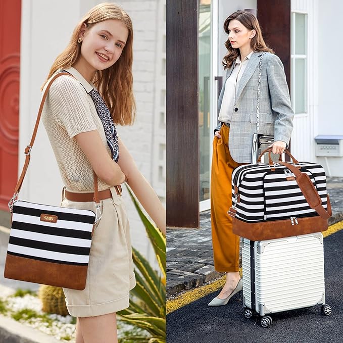 TIBES Travel Weekender Bag for Women, Overnight Bag with Shoe Compartment | 3PCS Large Travel Duffel Bag for Gym, Travel, Hospital, Business Trip, Carry On Tote, Wet & Dry Separation, Water Resistant - Image 3