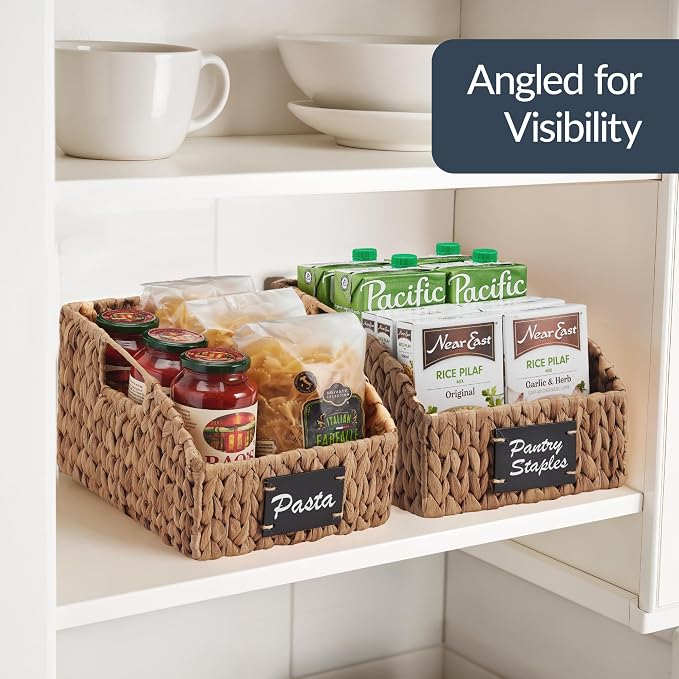 Best Choice Products Pantry Baskets for Organizing, Wicker Basket w/Built-in Handles, Handwoven Wicker Storage Baskets for Shelves, Water Hyacinth, 2-Pack - Chestnut - Image 5