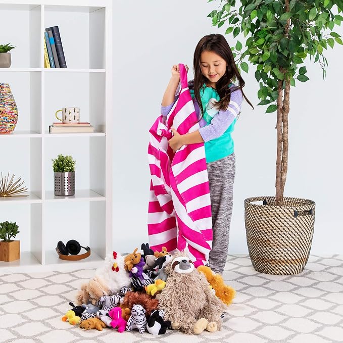 Posh Stuffable Kids Stuffed Animal Storage Bean Bag Chair Cover - Childrens Toy Organizer, Large 38" - Canvas Stripes Pink and White - Image 5