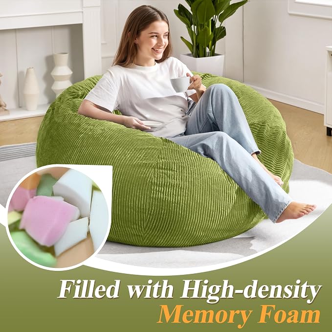 3FT Bean Bag Chair for Adults,3' Big Teardrop Beanbag with Filler | Beanbag Chair with Memory Foam Filled,Bean Bags with Handy Handle&Machine Washable Cover for Living Room,Bedroom-Green - Image 4