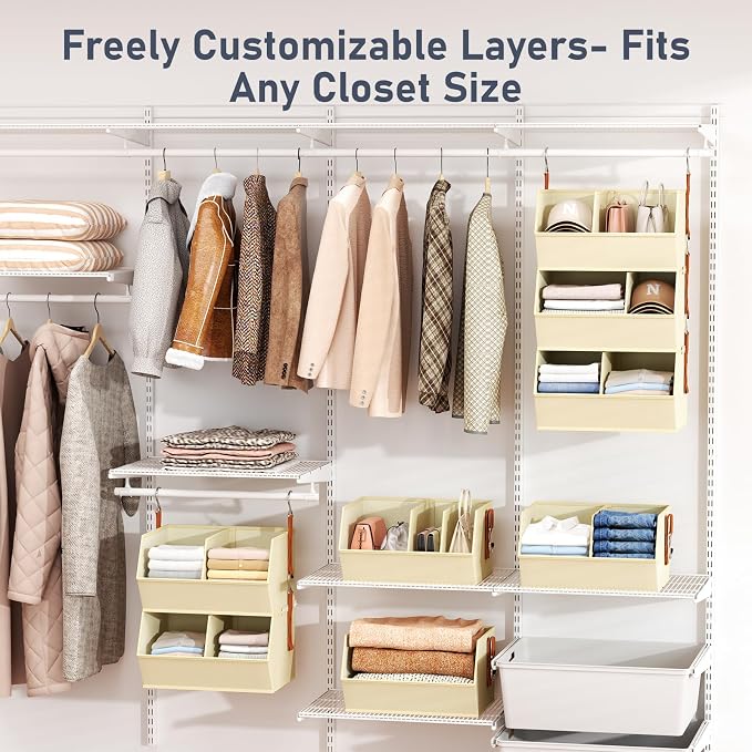 Hanging Closet Organizer Extra Large, Clothes Hanging Shelves for Closet with Divider, Collapsible Closet Storage System, Fabric Closet Hanging Organizer for Home, Dorm, Rv, ,Handbags, Underwear, Sock - Image 3