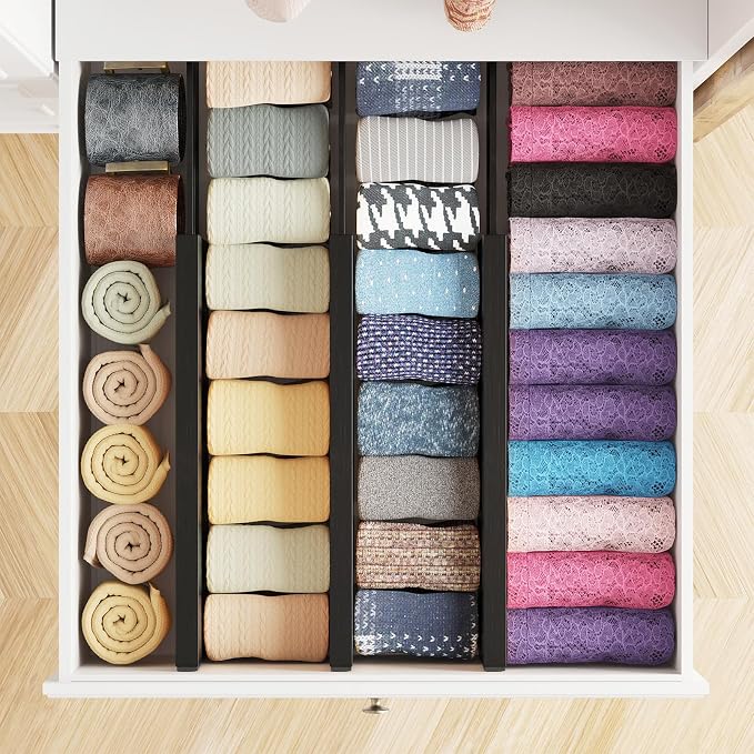 SpaceAid Bamboo Dresser Drawer Dividers 6 Pack, 4.65“ High Adjustable 12.5“-17” Drawer Organizers, Expandable Organization for Clothing, Clothes, Dressers, Black - Image 4