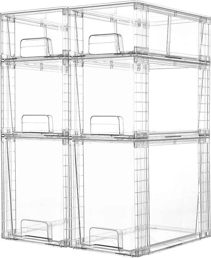 Vtopmart Clear Stackable Storage Drawers, 6 Pack Tall Organizer Set | Tall, Medium and Small Pull-Out PET Drawers with Stackable Design for Bathroom Under-Sink Storage and Vertical Organization by Vtopmart