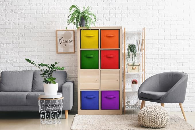 Sorbus 11 Inch Fabric Storage Cubes - Sturdy Collapsible Bins With Handle - 6 Foldable Baskets for Organizing Clothes, Toys, Books - Multi Colored Storage Baskets for Shelves, Kids Room, Closets - Image 2