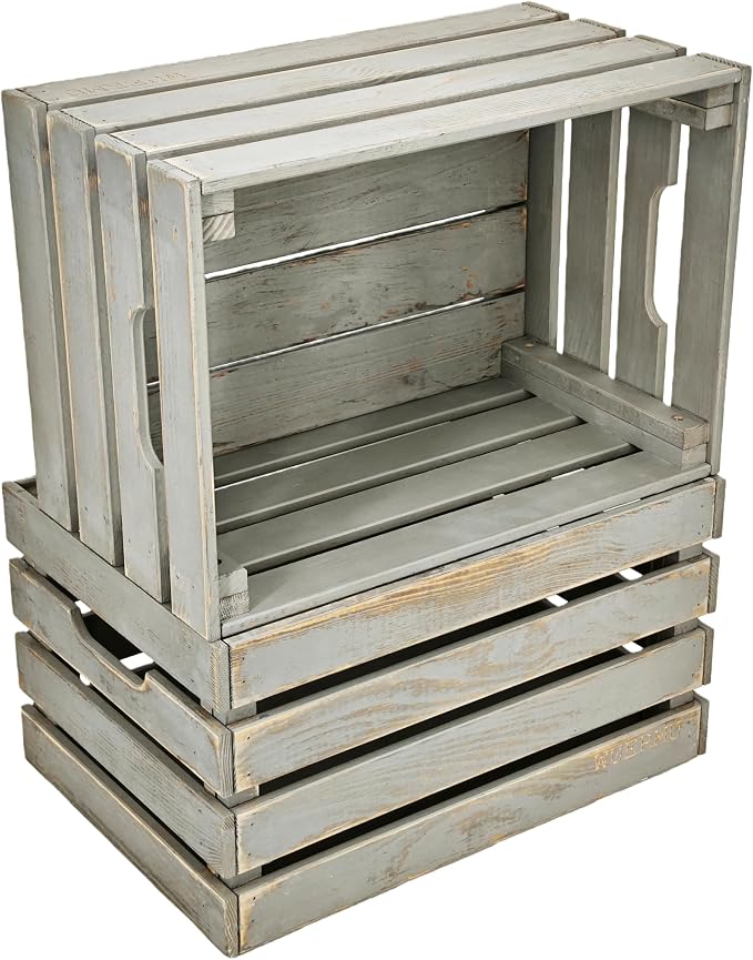 Gray Wooden Crates are Mainly Suitable for Storage, Tool Crate, Wine Crate, Camping, and Other Multi-Purpose. Rustic Style, They are Sturdy and Durable, set of 2 Length of 17.7 inches. - Image 3