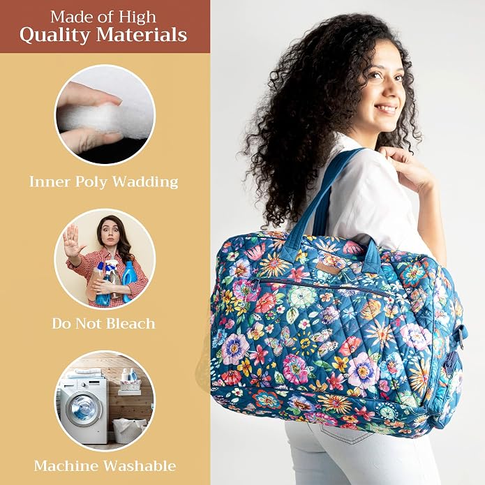 Maison d' Hermine Weekender Bags for Women Cotton Quilted Duffel Overnight Luggage Weekend Bag for Men Gym Gifts Travel | Overnight Luggage Weekend Bag for Men Gym Sports Gifts Duffle bag Business Travellers Trip Spring Summer - Image 2