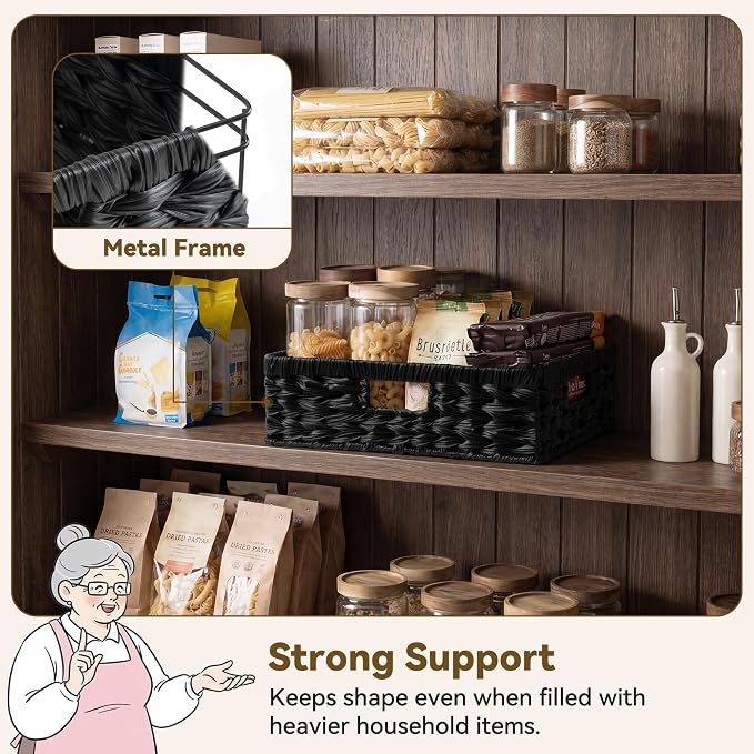 GRANNY SAYS Wicker Storage Baskets for Shelves, Black Wicker Basket,1-Pack | Waterproof Wicker Baskets for Organizing, Shallow Basket,Woven Baskets for Storage,Plastic Storage Baskets Moisture Resistant - Image 2