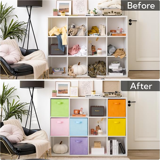 GRANNY SAYS 13 Inch Cube Storage Bins, Pastel Color, 6-Pack | Collapsible, Colorful Fabric Storage Bins with Thickened Base Plate, Sturdy Handles, Decorative Baskets for Shelves, Closet - Image 7