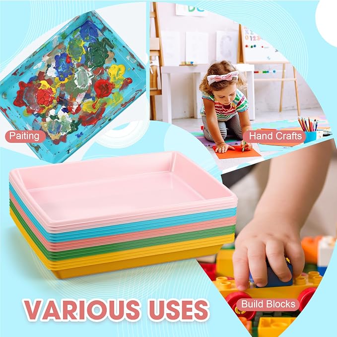 Maitys 15 Pcs Activity Plastic Art Trays 14.57 x 10.63 x 1.77 Inch Large Crafts Organizer Serving Storage Tray for Kids School Classroom DIY Project Painting Home Organizing Supply (Pastel) - Image 4