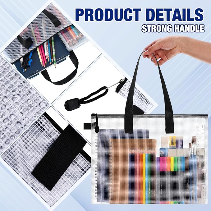 Reginary 24 Pcs Mesh Zipper Pouch File Bags with Handle Bulk A4 11 x 13.8 Inch Zipper Mesh Document Pouch Artwork Storage Organize for Office School Supplies Paintings Puzzle Travel Storage(Black) - Image 3
