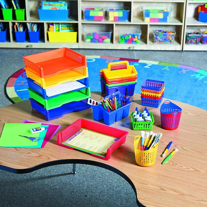 Fun Express Paper Organizer Stackable Plastic Trays 6 Pack | Colorful Desktop Organization System, Classroom & Office, Letter Size Paper Storage Bins, Teachers, Students & Home Use - Image 6