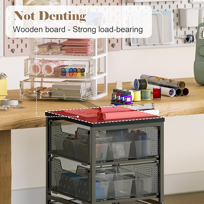 Rolling Cart with Drawers, 4-Drawer Storage Cart on Wheels with Wooden Top, Metal Utility Cart with Storage Drawers, Craft Storage Art Cart for Classroom, Office, Kitchen, Bedroom,Patent Pending - Image 5
