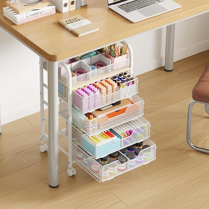 5-Tier Craft Organizer Cart with 5 Sets of DIY Dividers,Craft Organizers and Storage with Drawers,Lockable Wheels Rolling Utility Cart on Wheels,Art Supply Organizer,Ideal for Studio,Office,White - Image 2