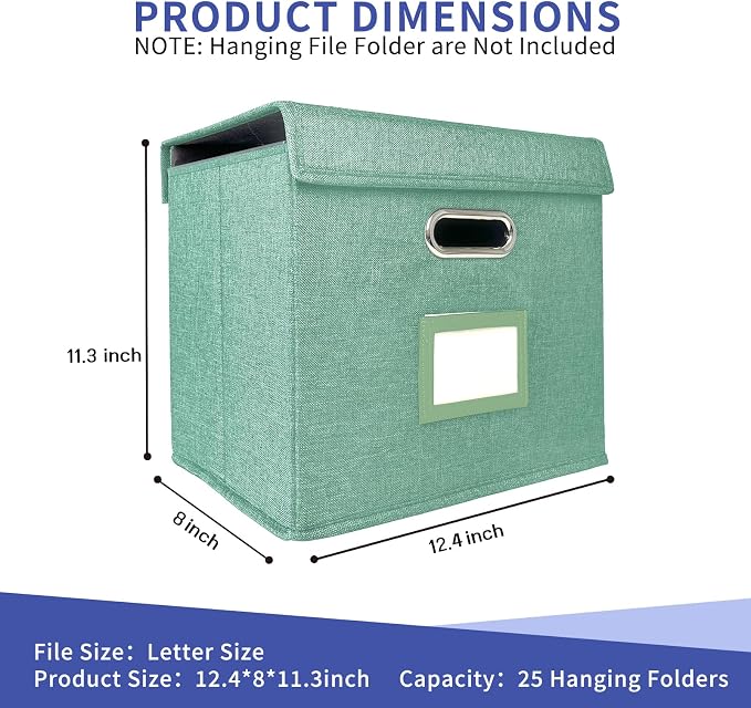 4 Pack Hanging File Folder Box with Lid, Durable Letter Size Filing Storage Box, Sturdy File Holder with Cardboard Support PVC Rails for Office Home Organizer, Green - Image 2