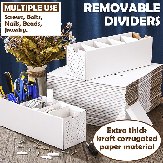 Teenyyou 30 Sets Cardboard Parts Bins Boxes Kraft Cardboard Storage Bins with Dividers for Parts Shelves Stem Project Online Store Inventory Organized(White,12 x 4 x 4 Inches) (Pack of 2) - Image 4