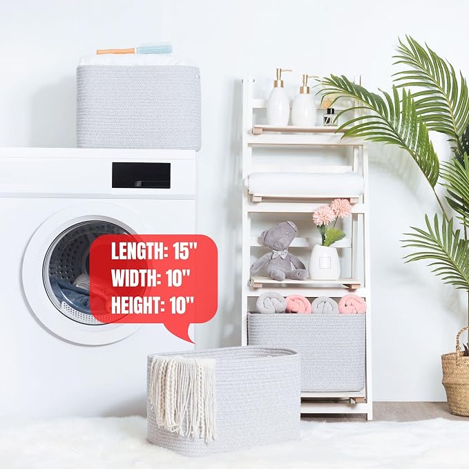 3-Pack Decorative Woven Storage Baskets for Shelves, Cube Bin Box for Organizing Books, Shoes, Dog Toys, Pantry Closet and Living Room Organizer, Light Gray Mix - Image 5